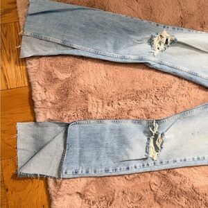Zara Light Blue Distressed Straight Leg Jeans